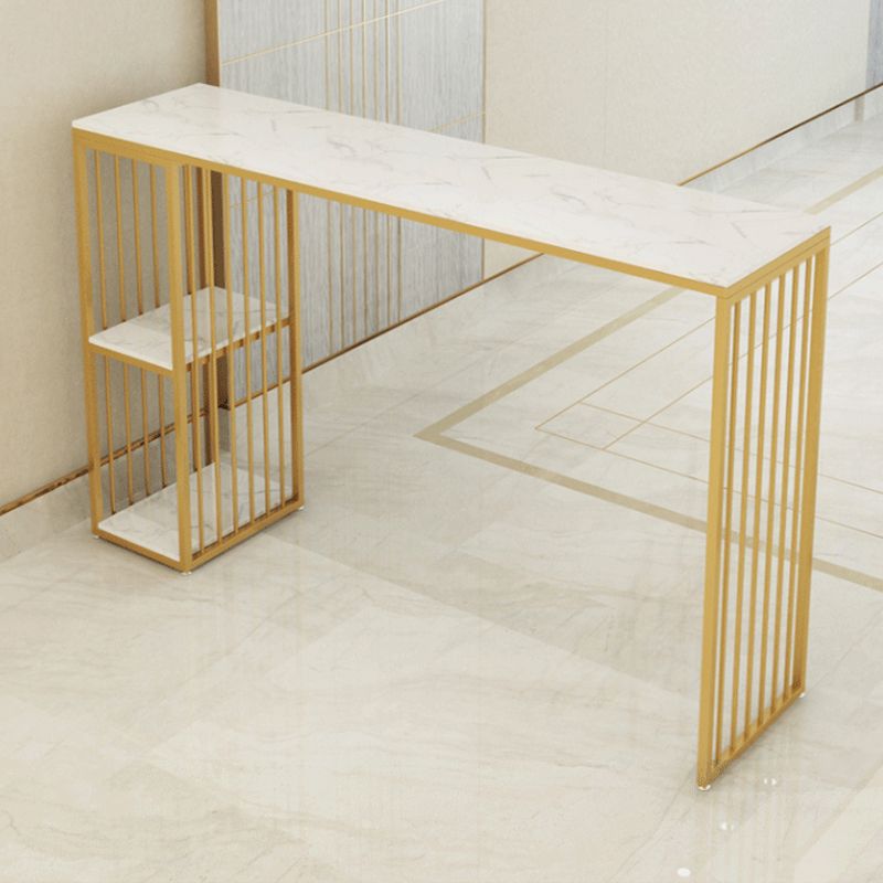 Modern Bar-height Table Faux Marble Top Bistro Pub Table with 2 Shelves