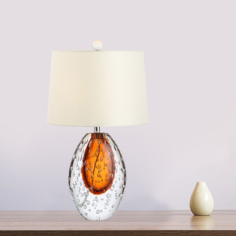 Lampada da tavolo moderna ovale in vetro trasparente a bolle, con 1 lampadina, lampada da comodino in tessuto per camera da letto, colore bianco