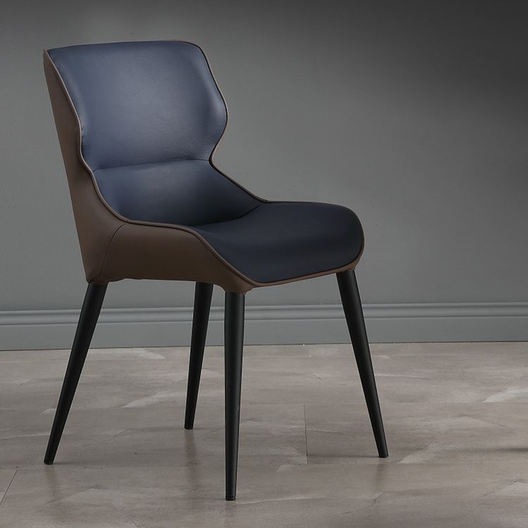 Scandinavian Style Faux Leather Dining Chair Solid Back Chair with 4 Black Finish Legs