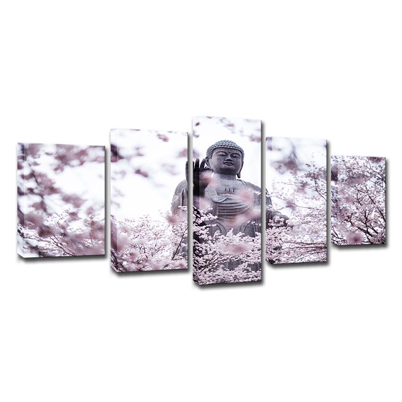 Pink Modern Wall Decor Buddhist with Cherry Blossom Canvas Wall Art for Living Room