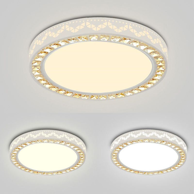 Nordic Geometric Shaped Ceiling Lamp Crystal Living Room LED Flush Mount Light in White