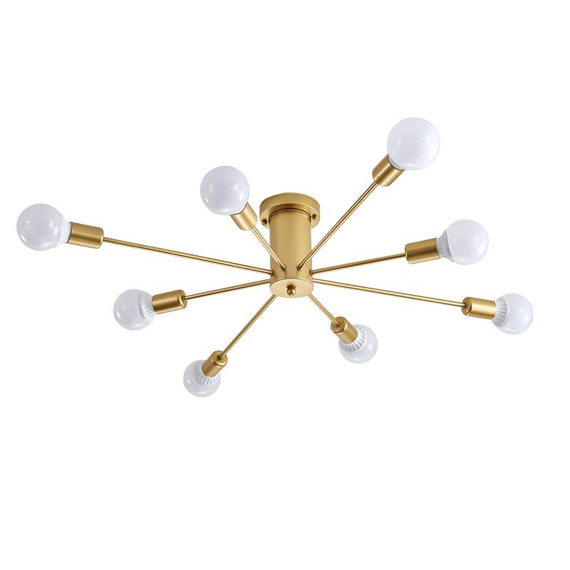 Gold freiliegende halbbündige Deckenleuchte aus Metall im Loft-Stil für Schlafzimmer, halbbündige Montage