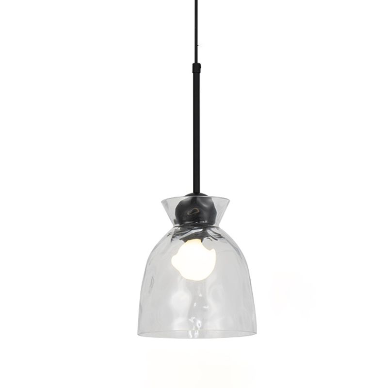 Ripple Glass Black Hanging Lamp in Modern Style Lacquered Iron Pendant Light for Dining Room