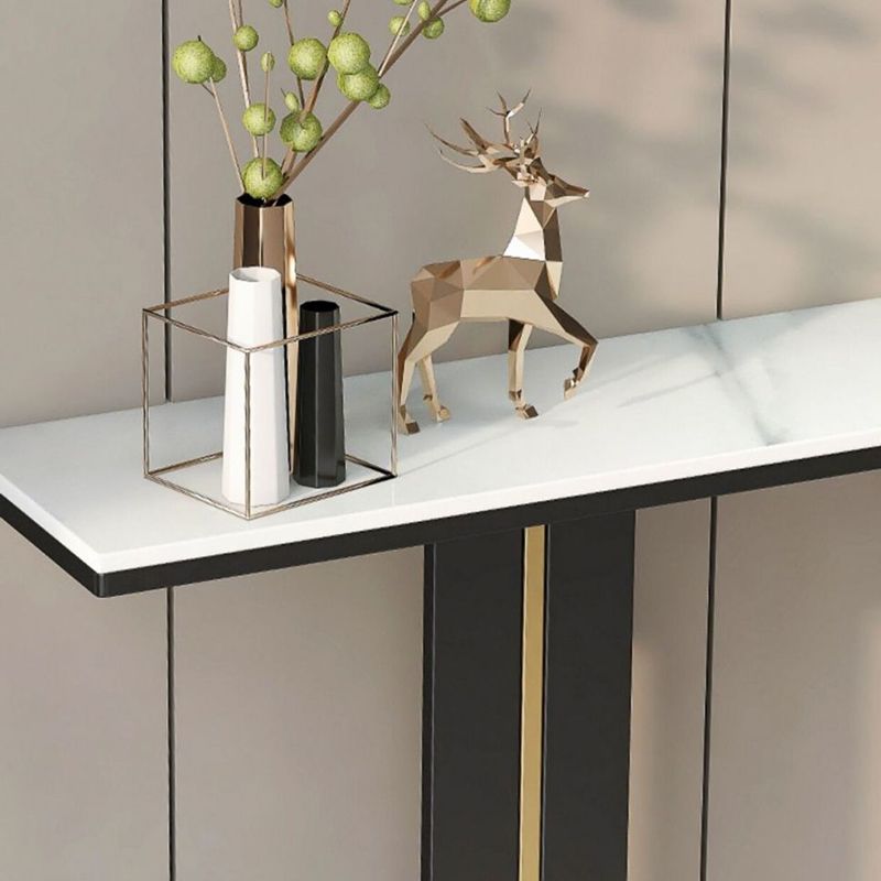 Contemporary Style Console Table with Stone Top and Pedestal Base for Hall
