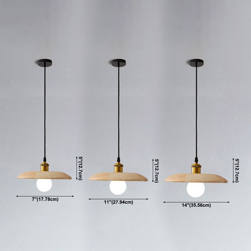 Couvre-pot forme d'éclairage suspendu en bois massif de style moderne 1 lampe de suspension légère pour le chevet