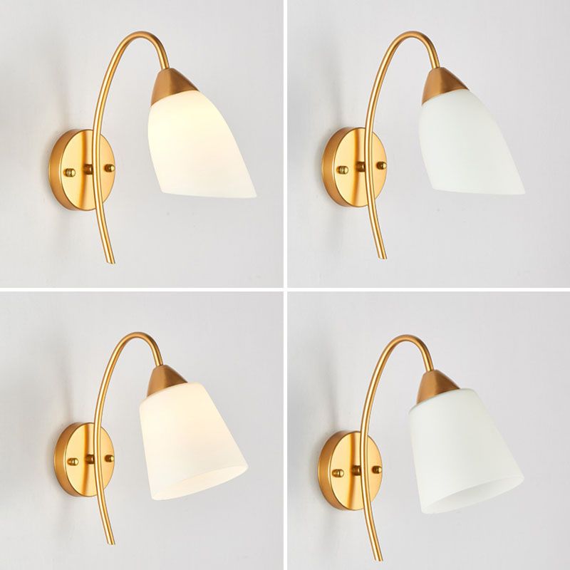 Luce di vetro contemporanea a parete da parete ombreggiata oro per camera da letto