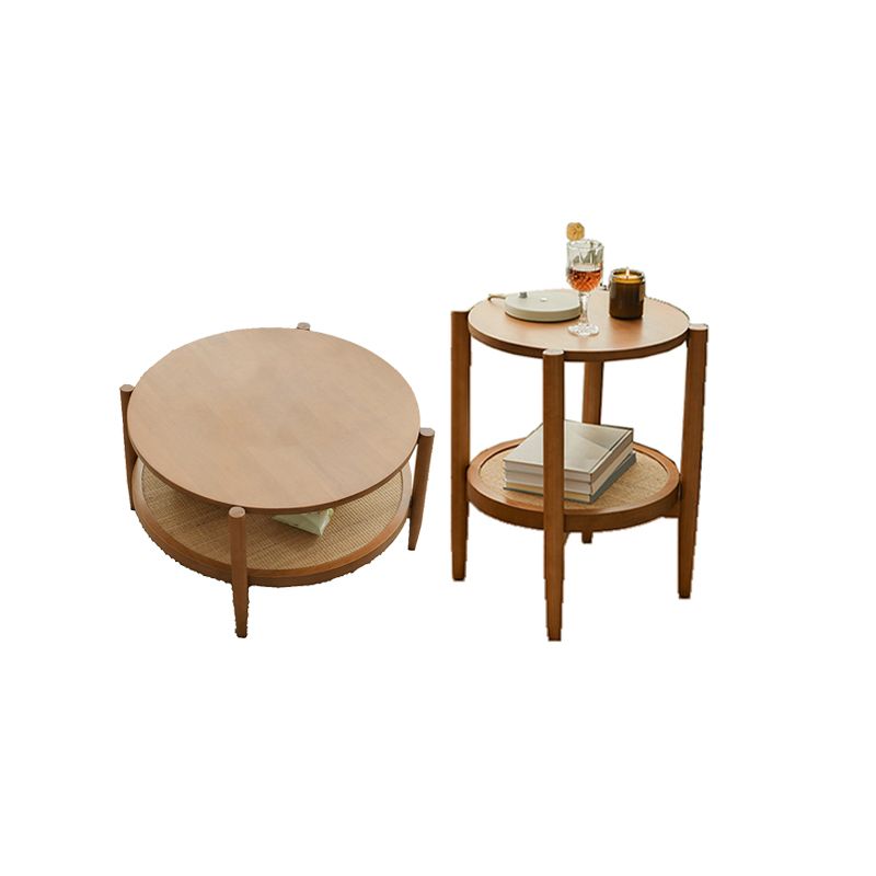 Scandinavian 4 Legs Coffee Table Round Wooden Coffee Table for Bedroom