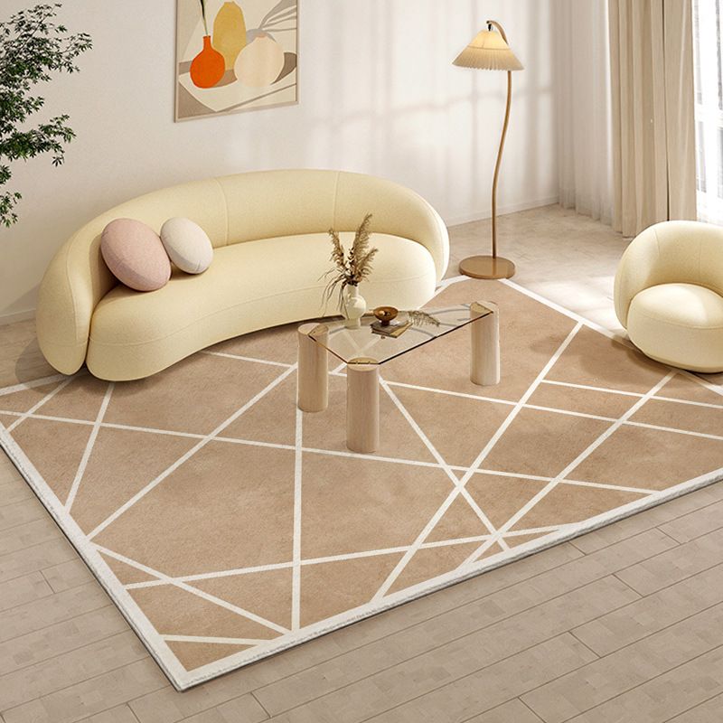 Dark Beige Irregular Line Rug Polyester Modern Rug Non-Slip Backing Rug for Drawing Room