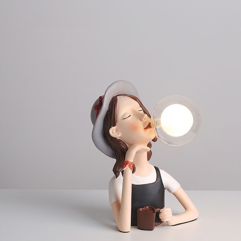 Lampada da tavolo statue in resina creativa moderna luce notturna a 1 luci con tonalità in vetro a sfera