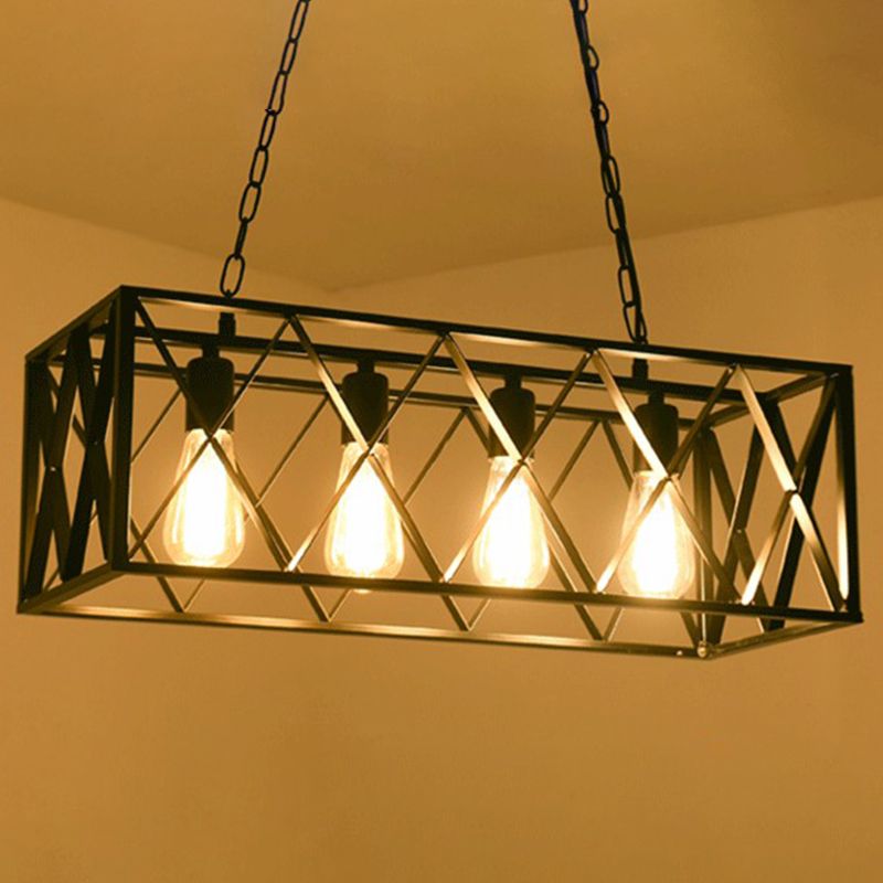 Black Industrial Island Pendant Lighting Cross Framed Box Iron Island Ceiling Light for Dining Table