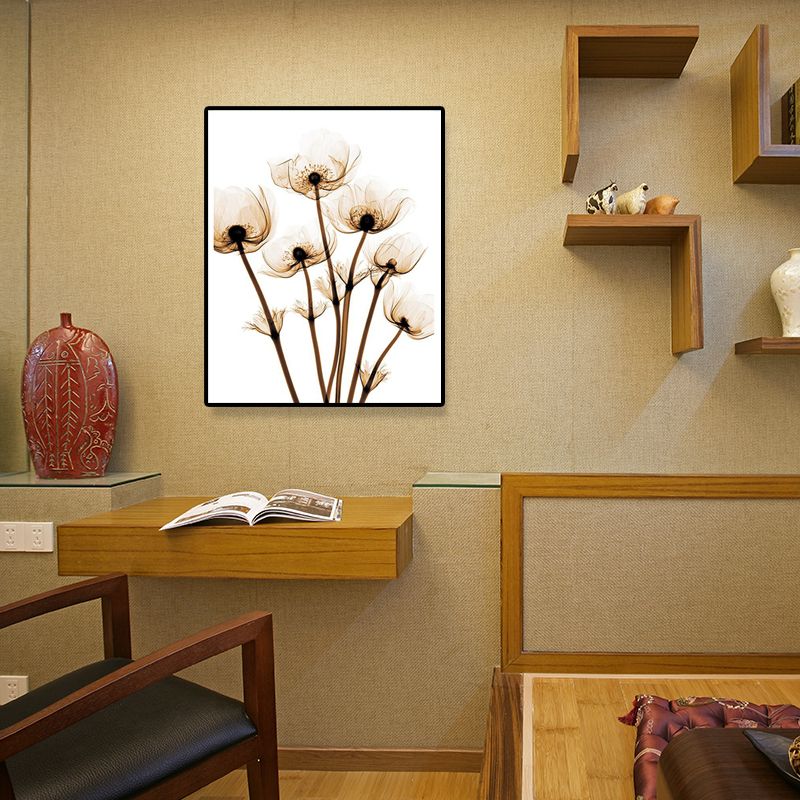 Countryside Flower Wall Decoration Canvas Textured Brown Art Print for Family Room