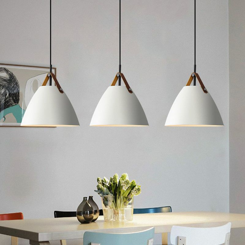 Macaron Conical Pendant lampe métallique 1 plafond de salle de tête avec diffuseur acrylique et bracelet en cuir