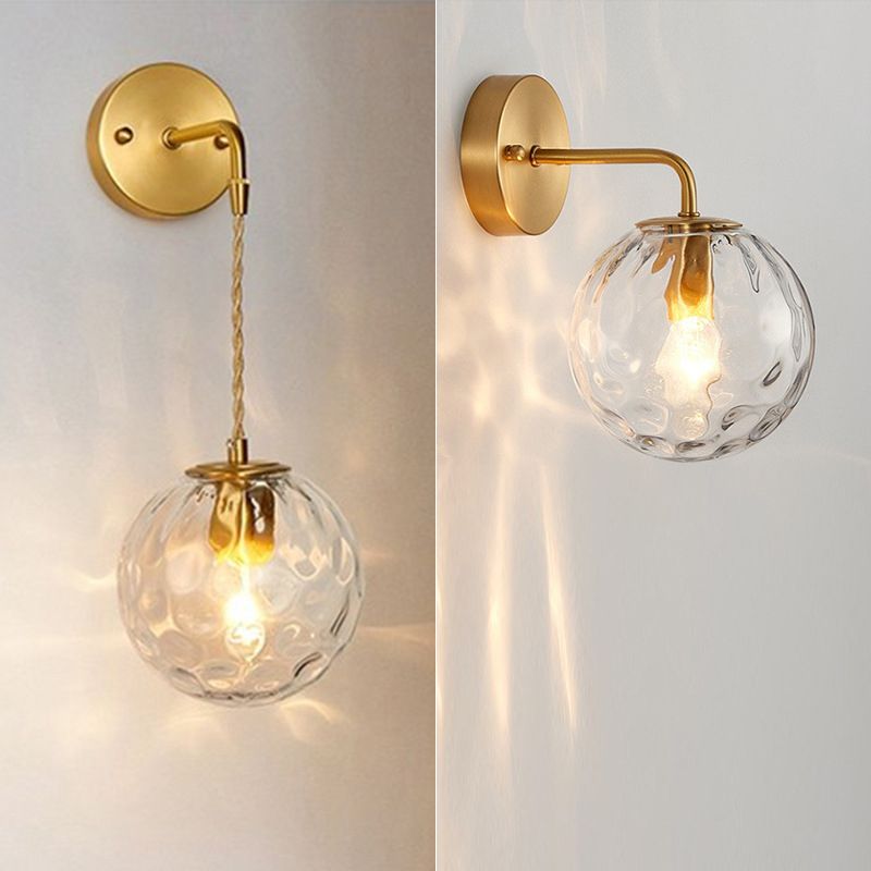 Glass Globe Sconce Light Modern 1-Light Sconce Light Fixture in Gold
