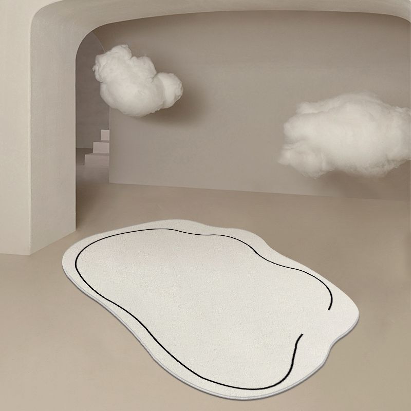 Stylish White Area Rug Line Pattern Polyester Area Carpet Non-Slip Backing Rug for Home Decor