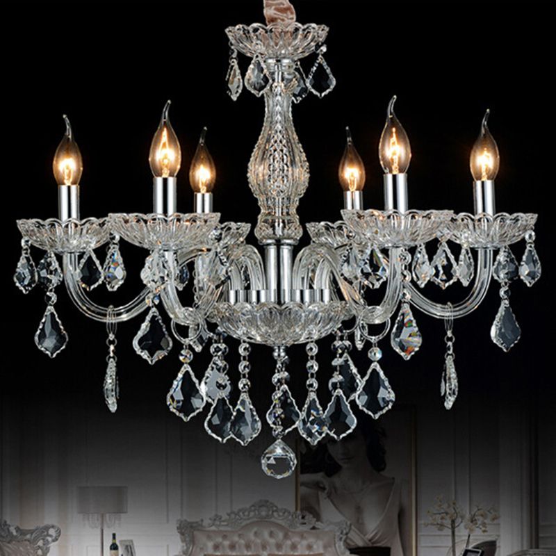 Traditional Beveled K9 Crystal Ceiling Pendant Light Candlestick Suspension Lighting for Living Room