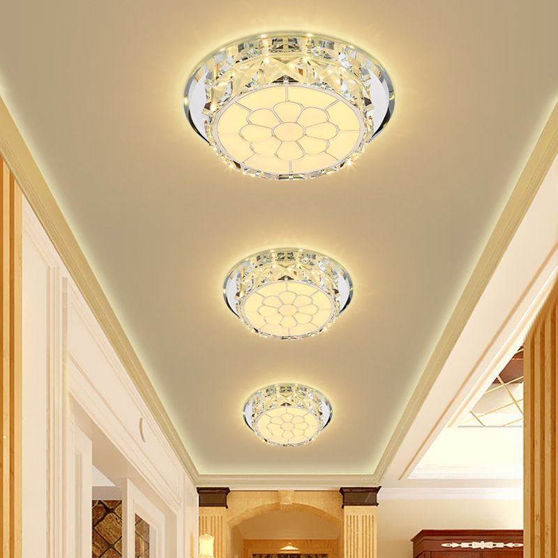 Plafonnier LED en cristal simple chromé pour couloir floral, lampe encastrée en lumière chaude/blanche/3 couleurs, encastré/monté en surface