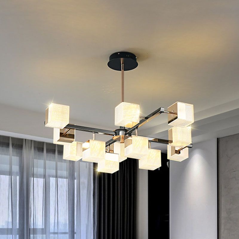 Postmoderne Metallkronleuchter leichte quadratische Form Anhänger Beleuchtung für Wohnzimmer