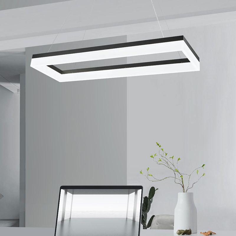 Modern Rectangular Island Pendant Light LED Dining Room Drop Lamp with Acrylic Shade