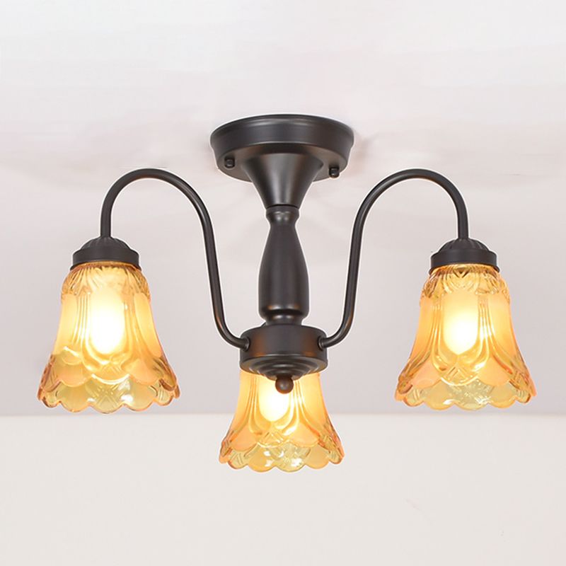 Luz de lámpara de campana decorativa iluminación de vidrio Flushmount en negro para sala de estar