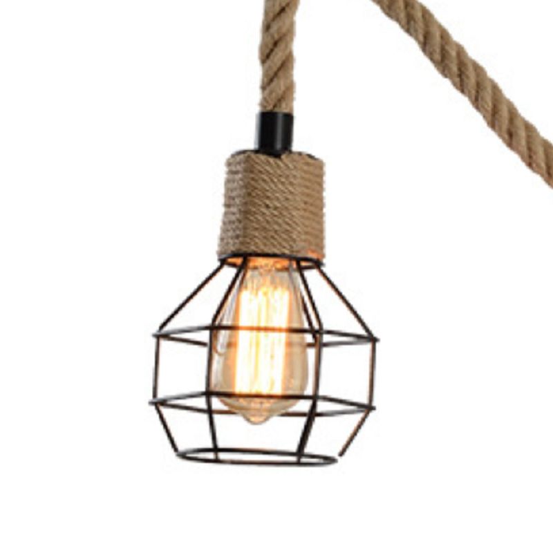 Industrial Island Light Hemp Rope Island Hanging Light with Metal Shade for Dining Room