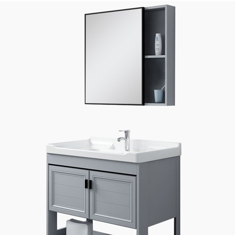 Modern Console Sink Porcelain Rectangular with Right Basin and Faucet Trough Sink