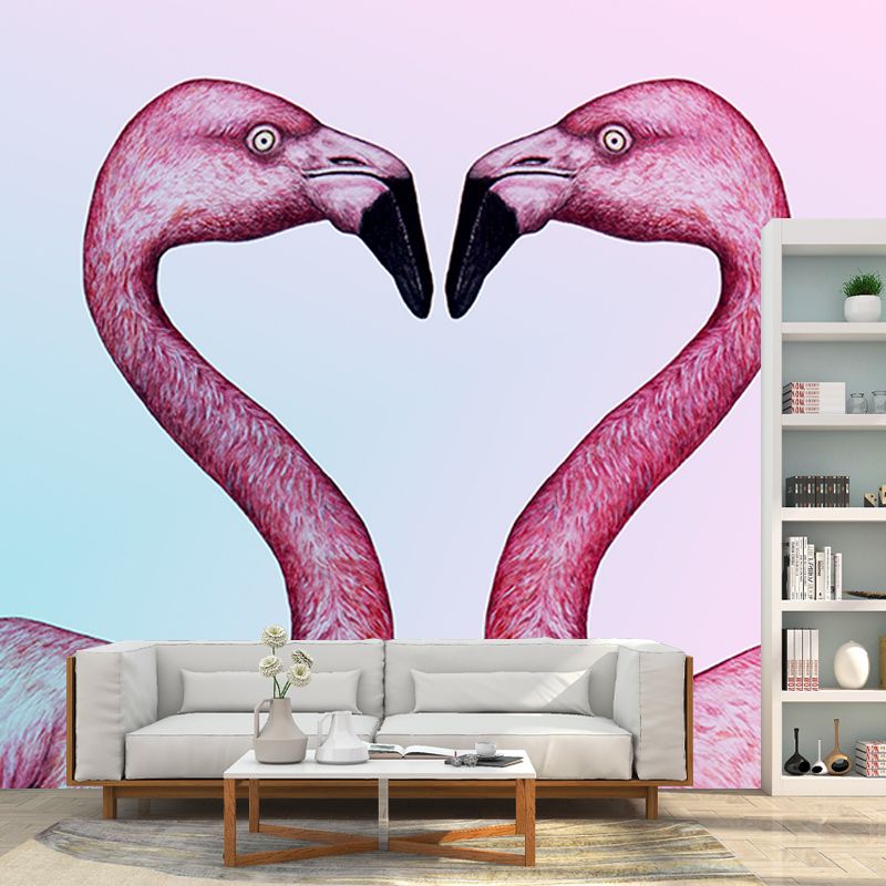 Flamingo Illustration Mural Wallpaper Water Resistant Wall Covering for Home