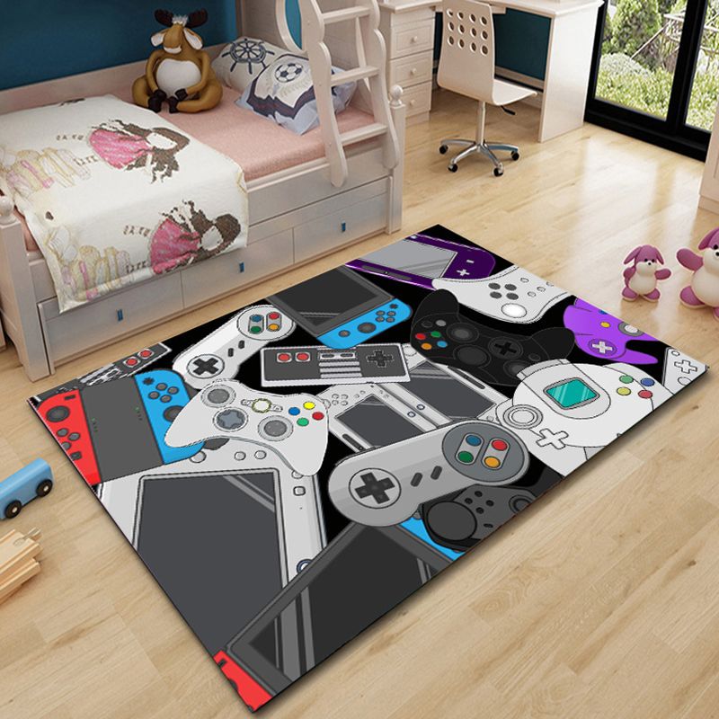 Funky Gamepad Print Carpet Polyester Indoor Rug Non-Slip Backing Rug for Living Room