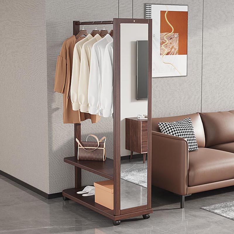 Modern Style Wardrobe Wooden Armoire with Mirror and Storage Shelves