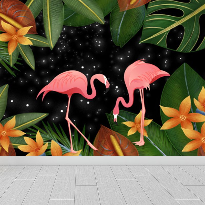 Tropical Flamingos and Leaves Mural Decal Pink Waterproofing Wall Decor for Bathroom