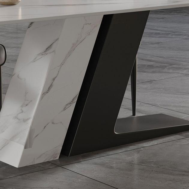 Mesa de cocina rectangular moderna de piedra sinterizada, mesa superior de piedra blanca con pedestal doble
