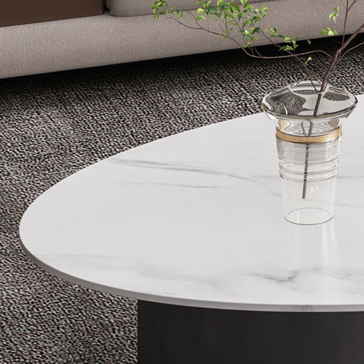 Glam 15.7" H Oval Slate Coffee Table Iron 2 Legs Cocktail Table