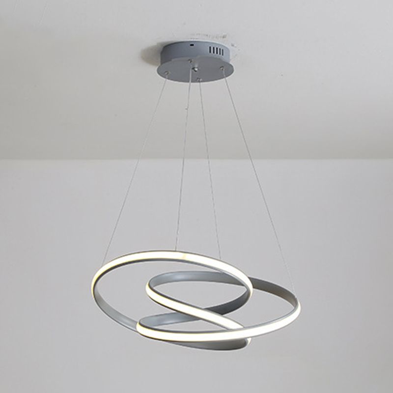 Grey Line Chandelier Lamp Simplicity Metal LED Strip Pendant Light for Dining Room