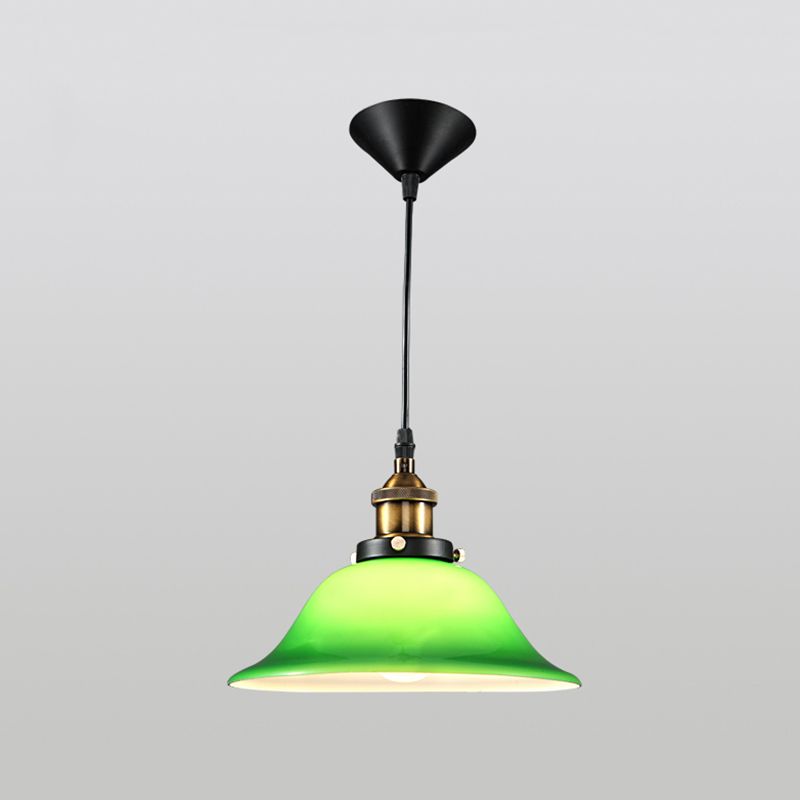 Green 1 Light Bell Pendant Lamp Vintage Industrial Glass Hanging Lamp for Living Room