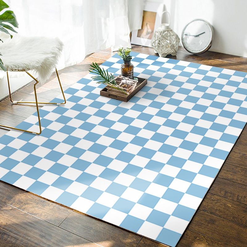 Green Check Pattern Rug Polyester Modern Rug Stain Resistant Rug for Home Decor