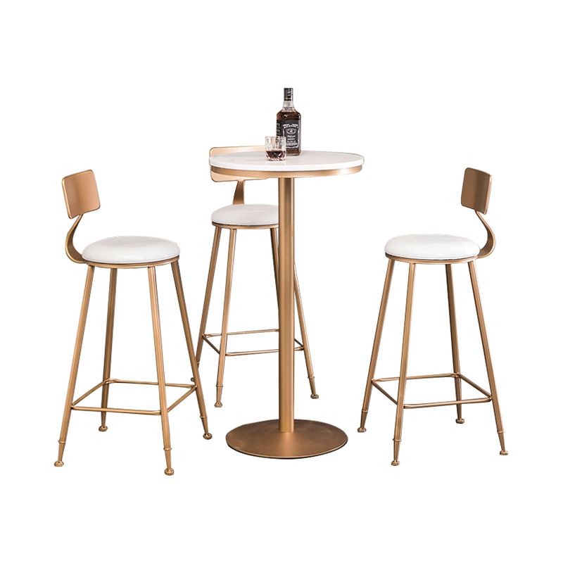 Glam White Faux Marble Bistro Table Indoor Gold Bar Table with Single Pedestal, Only Table