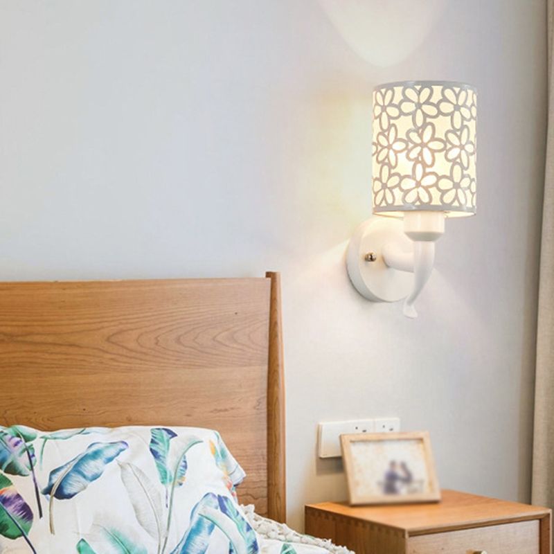 Modern Metal Wall Sconce Cylinder Shape Vanity Lamp with Plastic Shade for Bathroom