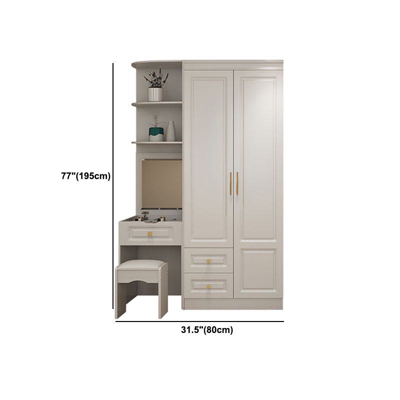 Hinged White Wardrobe Armoire Engineered Wood Wardrobe Closet