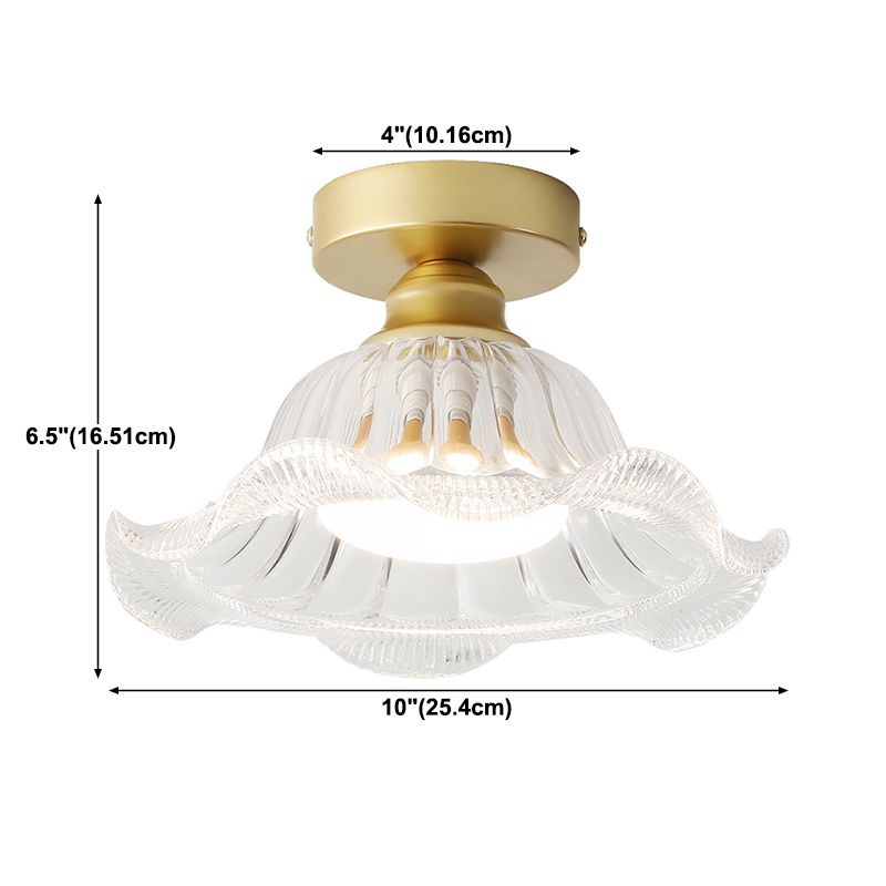 Glass Flower Ceiling Mounted Fixture Simplicity Gold Semi Flush Light