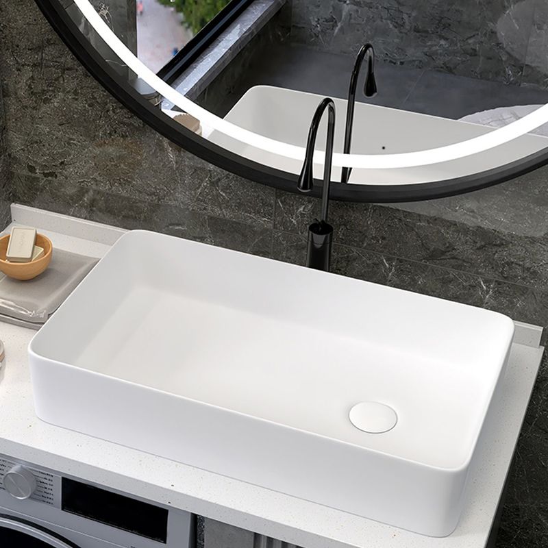 Modern Style Trough Bathroom Sink Rectangle Ceramic Trough Bathroom Sink in White