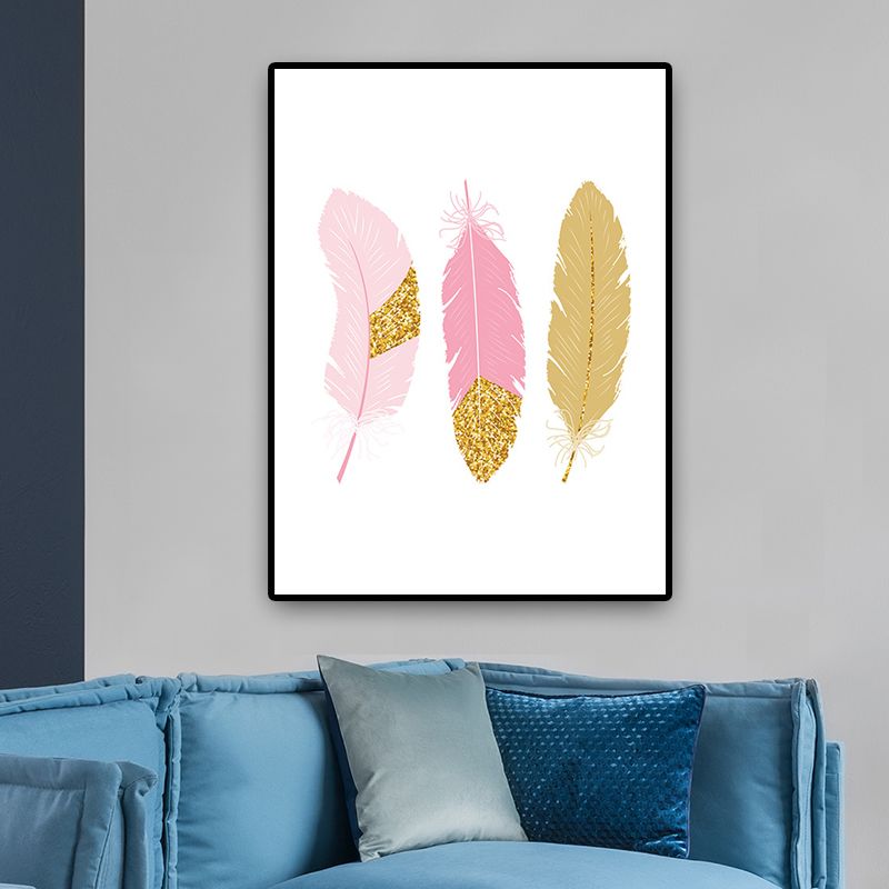 Pink Feather Canvas Print Children Art Home Wall Decor for Nursery, Multiple Sizes