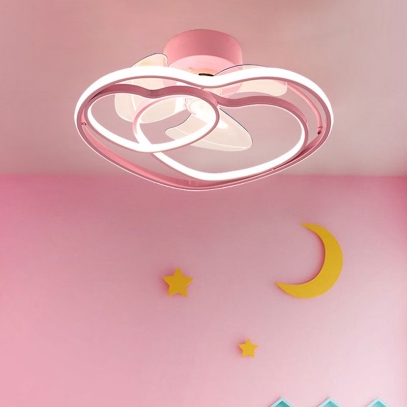 Love Heart LED Ceiling Fan Minimalist Acrylic Kids Bedroom Semi Flush Mount Lamp with Remote