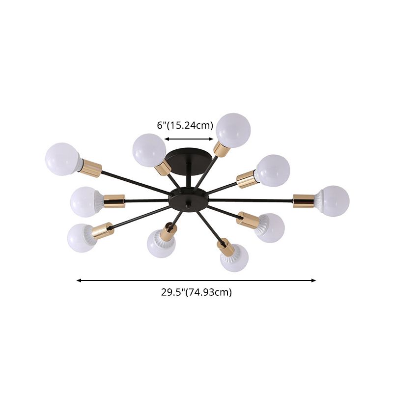 Industrial Minimalist Ceiling Fixture Bare Bulb Radial Metal Semi Flush Mount