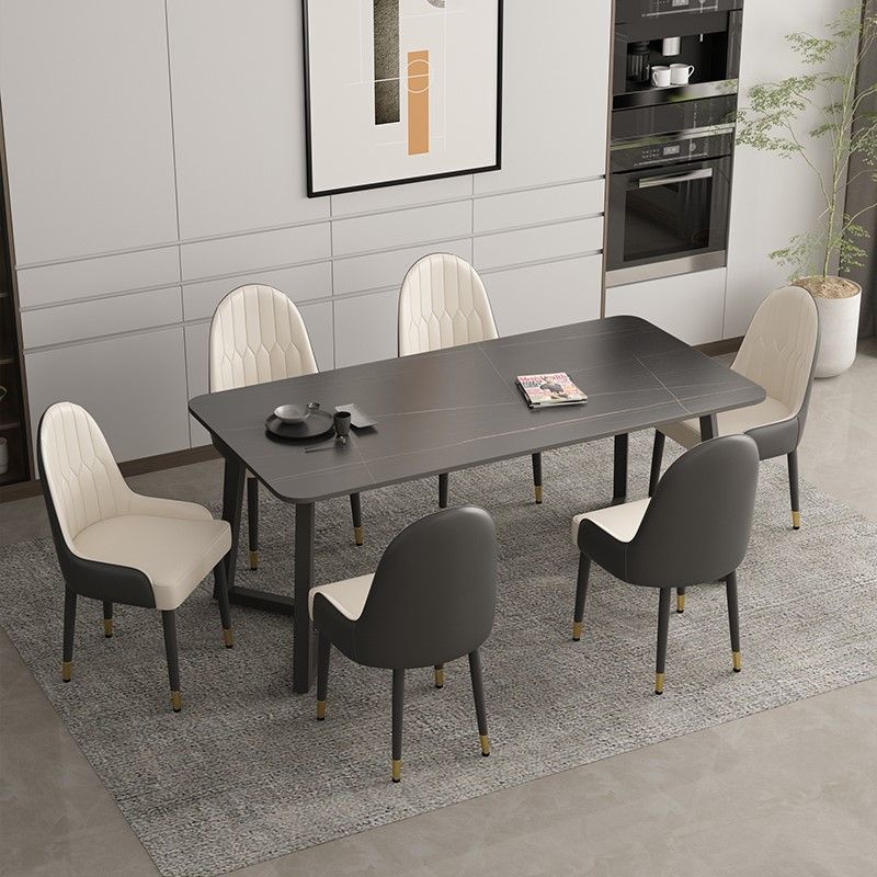 Table en pierre frittée rectangulaire pour table de salle à manger industrielle de restaurant avec double piédestal