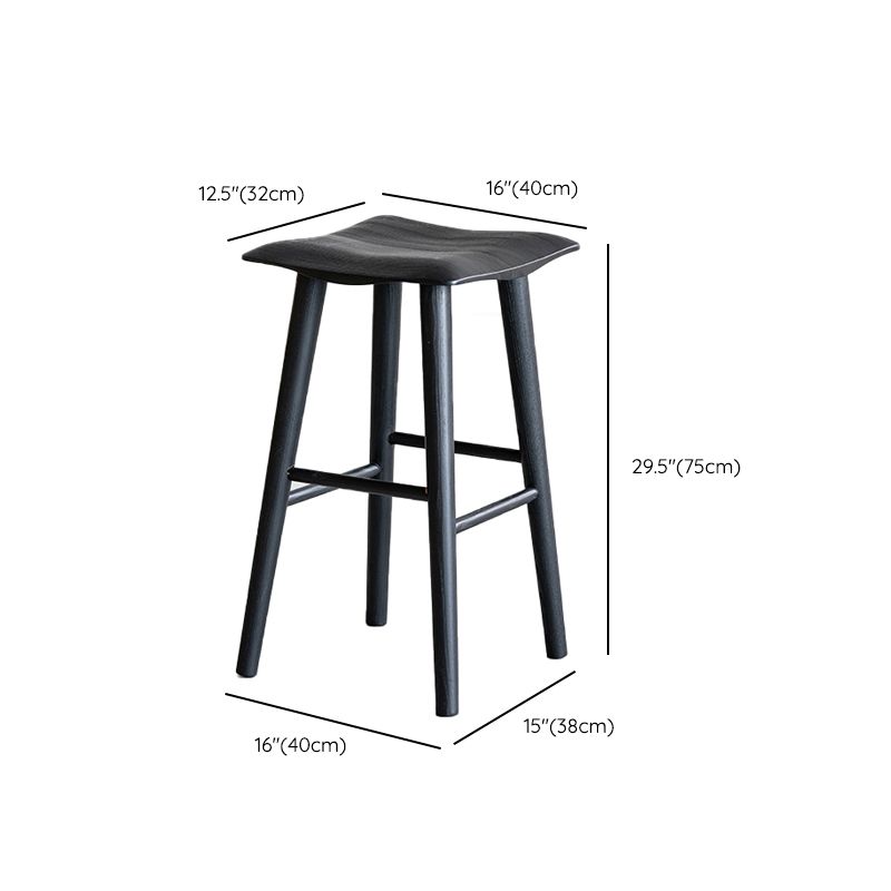 Contemporary Ash Solid Wood Backless Bar Stool with Footrest