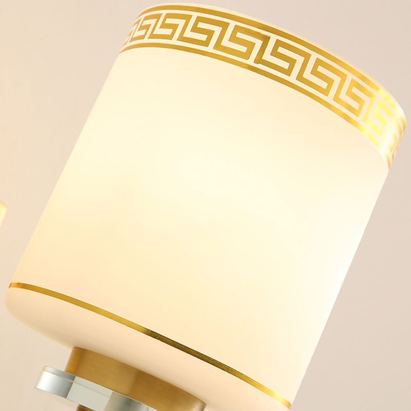 1 Light Wall Mounted Lamp Modern Style Drum Shade White Glass Wall Lighting Fixture in Brass for Hallway