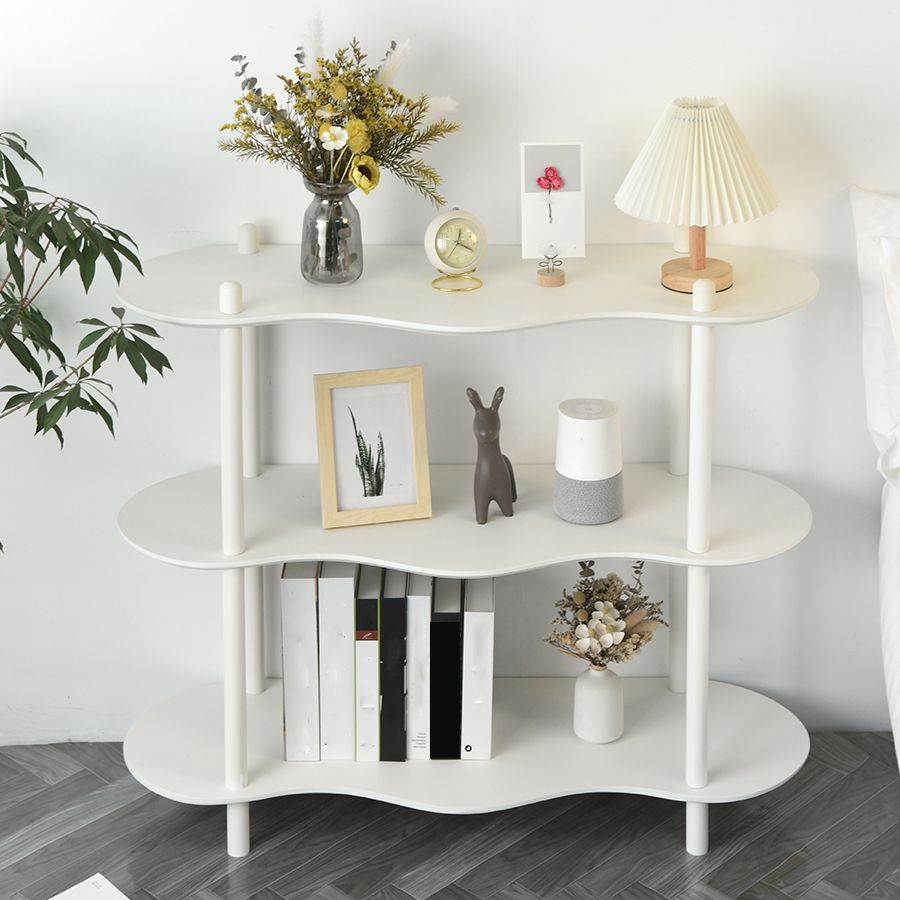 Geometry White Bookshelf Modern Artificial Wood Bookcase with 3 / 4 Shelves