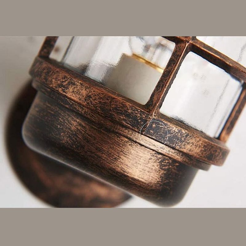 Caged Lantern Industrial Style Wall Light Clear Glass 1-Light Outdoor Wall Mount Light