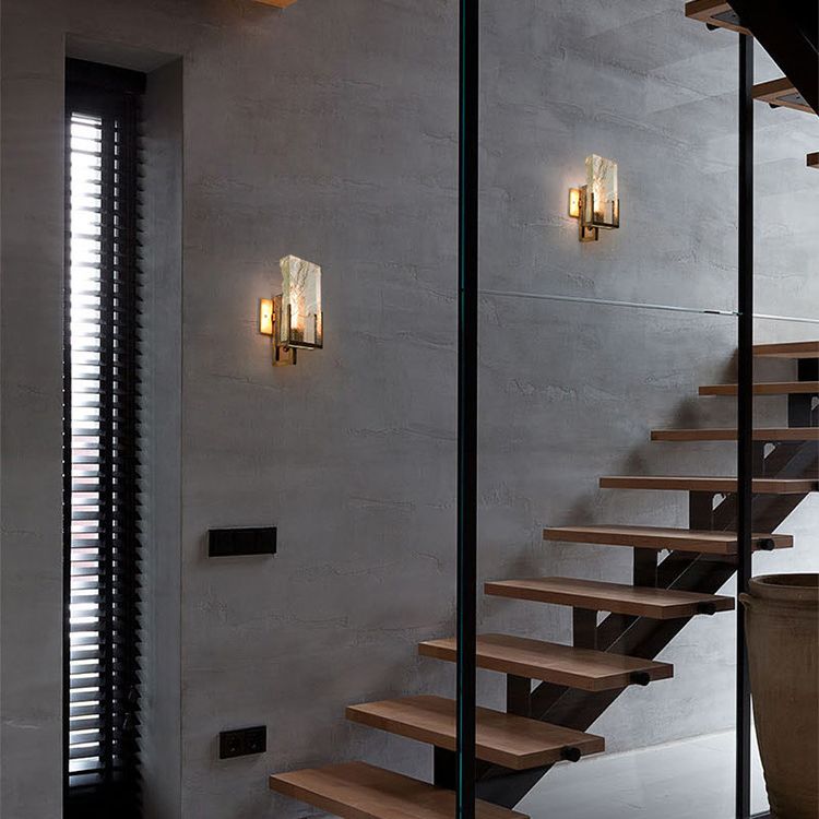 Rectangular Ice Cube Clear Crystal Wall Lamp 11.8" H Postmodern Gold Bedside Sconce Lighting Fixture