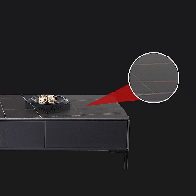 Modern Style Black Coffee Table Made of Round Rock Slab Wood