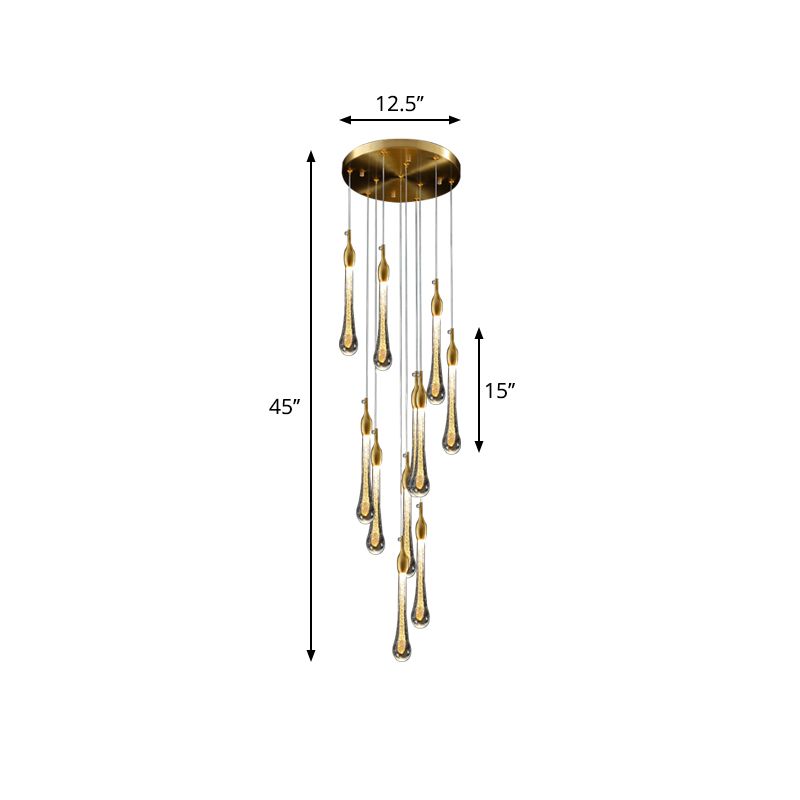 Droplet Stairs Multi Pendant Light Water Glass Modernism Hanging Lamp Kit in Gold